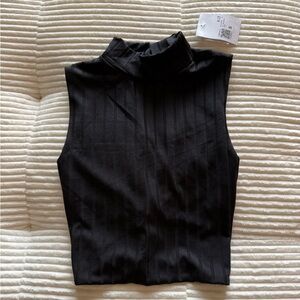 Sleeveless Mock Neck Ribbed Black Women's Top